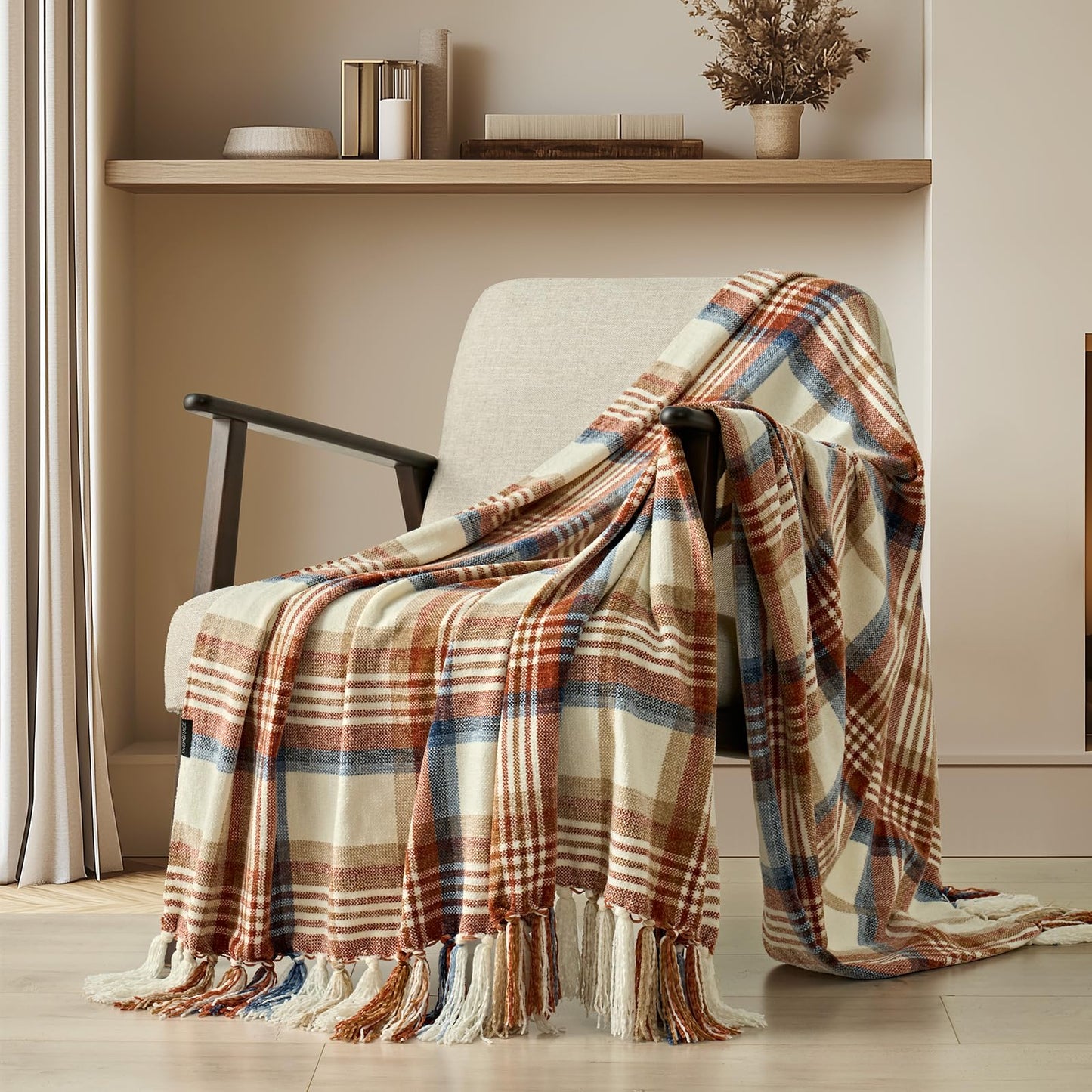 EVERGRACE Plaid Chenille Throw Blanket for Couch Super Soft Cozy Decorative Fall Throw Blanket with Tassels for Bed Sofa Farmhouse Decor Lightweight Harvest Plaid Throw Blanket for Autumn 50"x60"