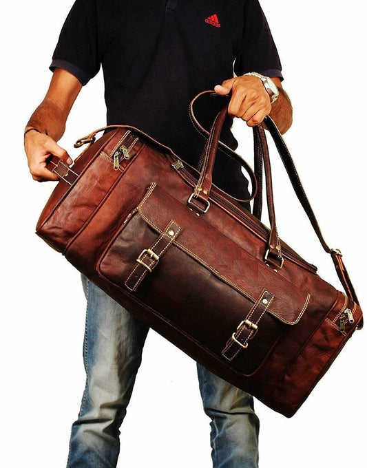 Wander & Wake™ Vintage Full-Grain Leather Duffle Bag | Handmade Travel Weekender - Wander & Wake
