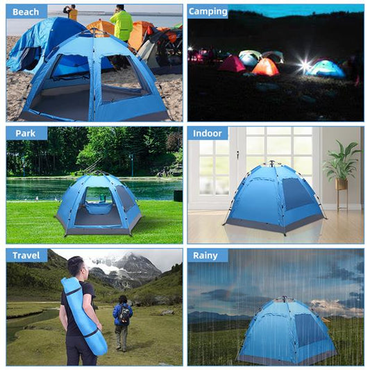 Wander & Wake BaseCamp instant waterproof family camping tent with double doors and mesh windows