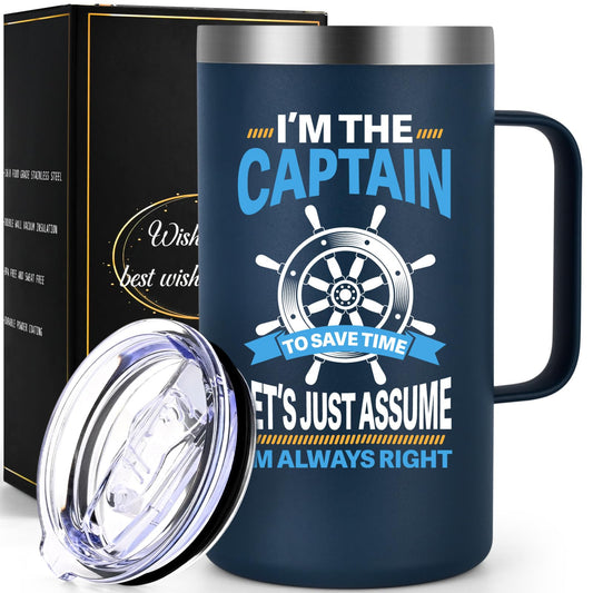 Wander & Wake™ Captain's 20oz Insulated Travel Mug | Stainless Steel Boating Coffee Tumbler with Handle - Wander & Wake