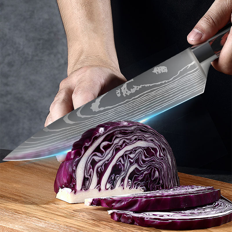 Wander & Wake™ Damascus-Style Kitchen Knife Set | 7Cr Stainless Steel Chef Knives for Home, RV & Camp Cooking