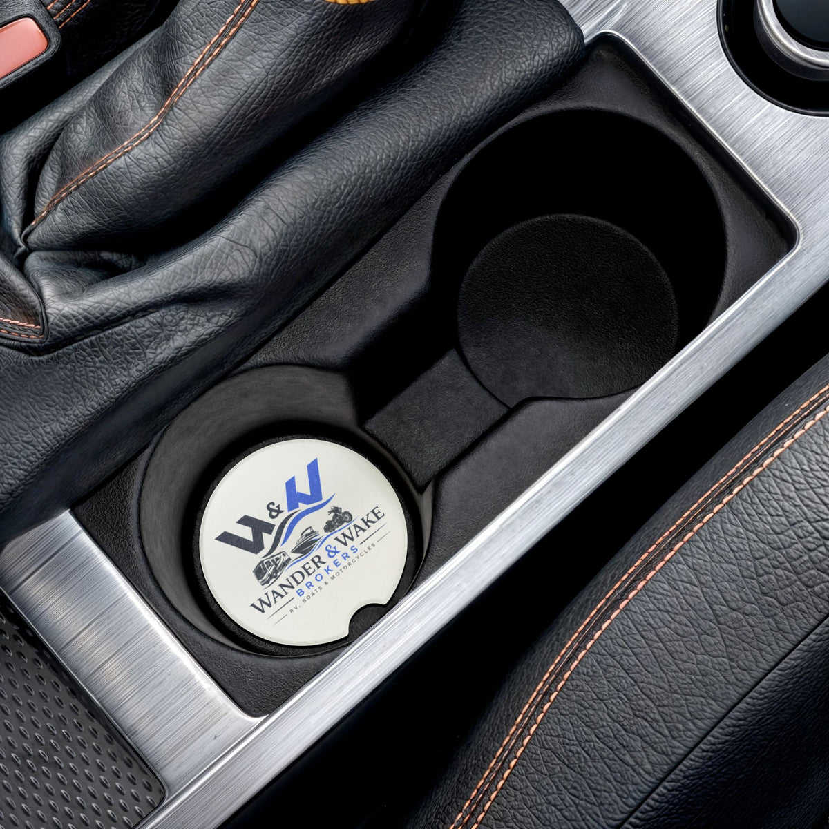 Wander & Wake Brokers Logo Car Cup Holder Coaster-Soapstone Car Coaster