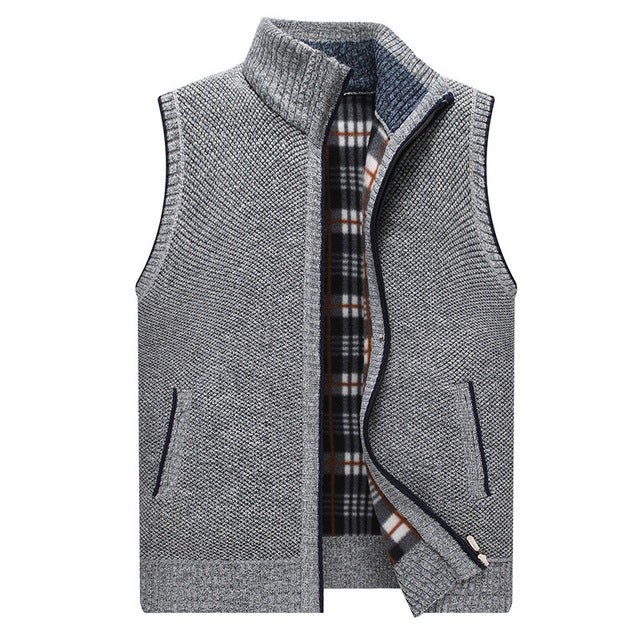 Men's Warm Knitted Cardigan Vest with Zipper Turtleneck