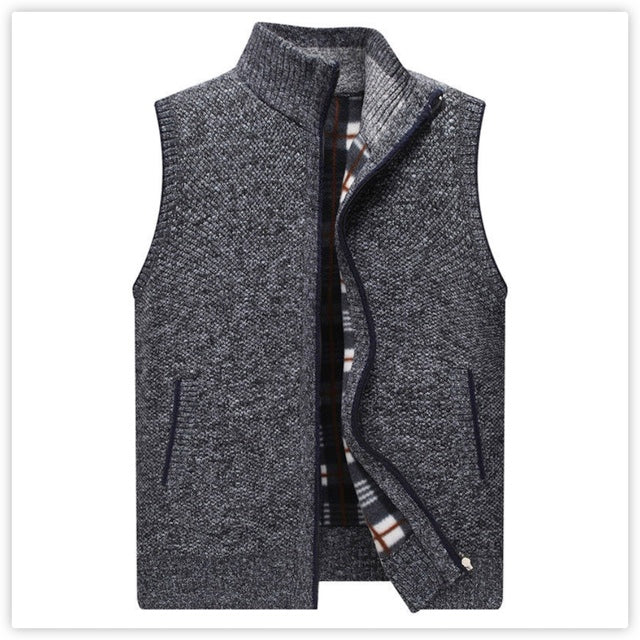 Men's Warm Knitted Cardigan Vest with Zipper Turtleneck