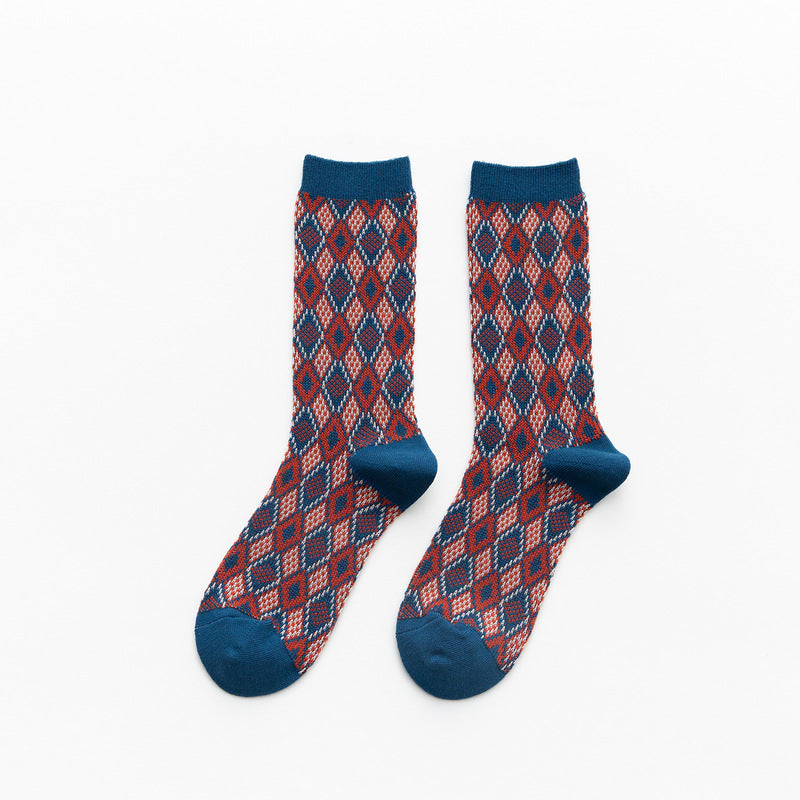 Plaid Double-Needle Autumn Socks from Manufacturers