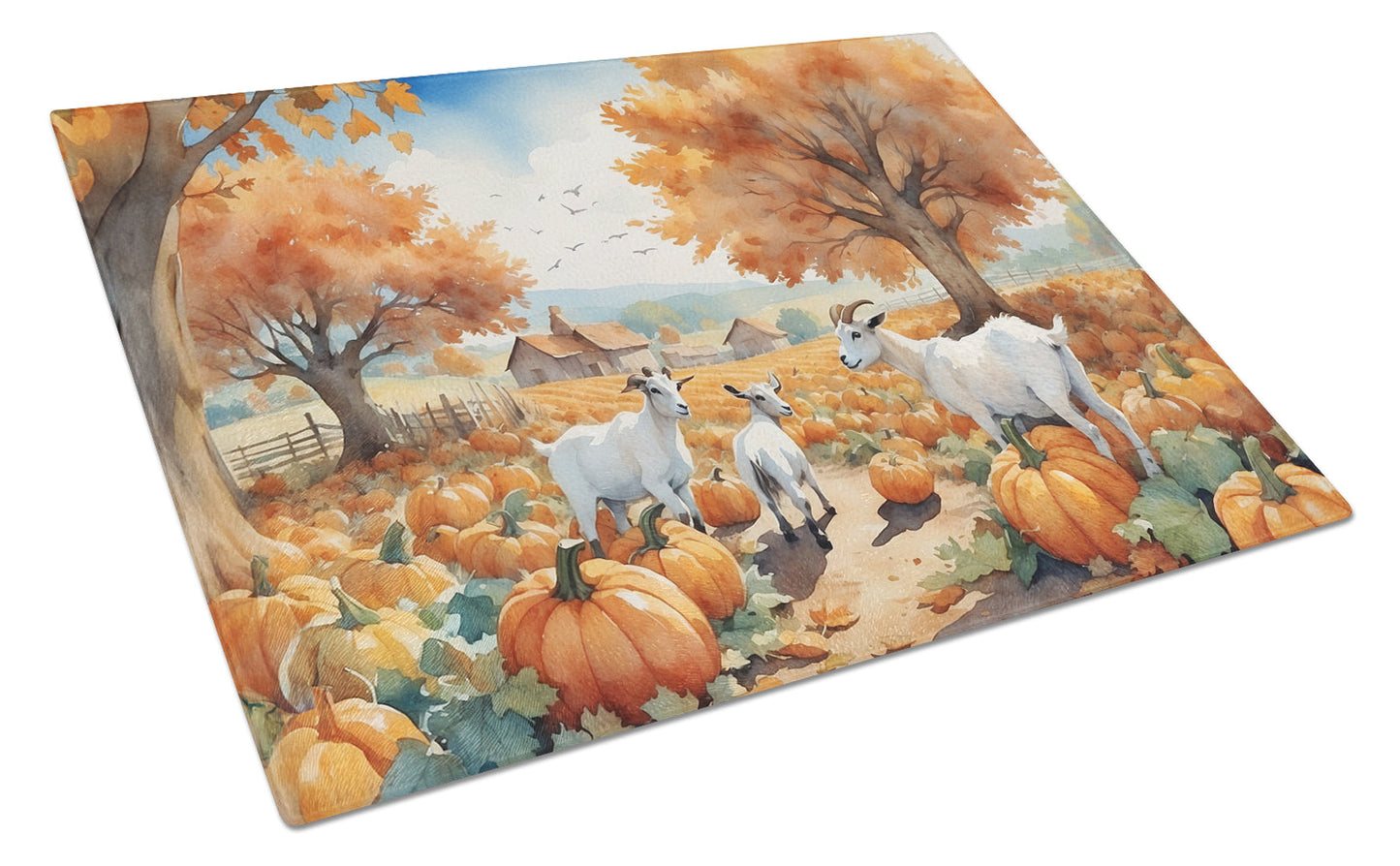 Autumn Goats Glass Cutting Board