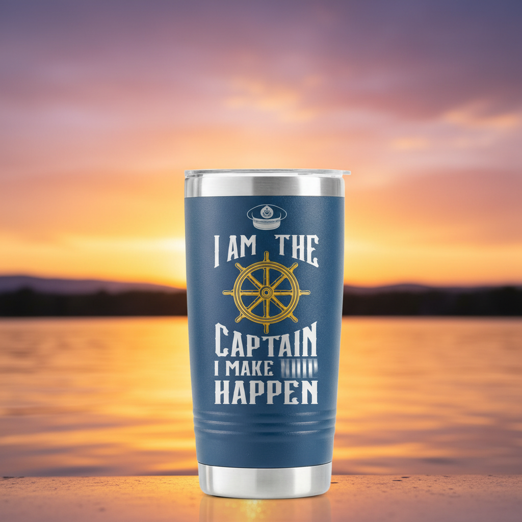 Wander & Wake™ "I Make Ship Happen" 20oz Captain Travel Tumbler | Stainless Steel Boating Coffee Mug