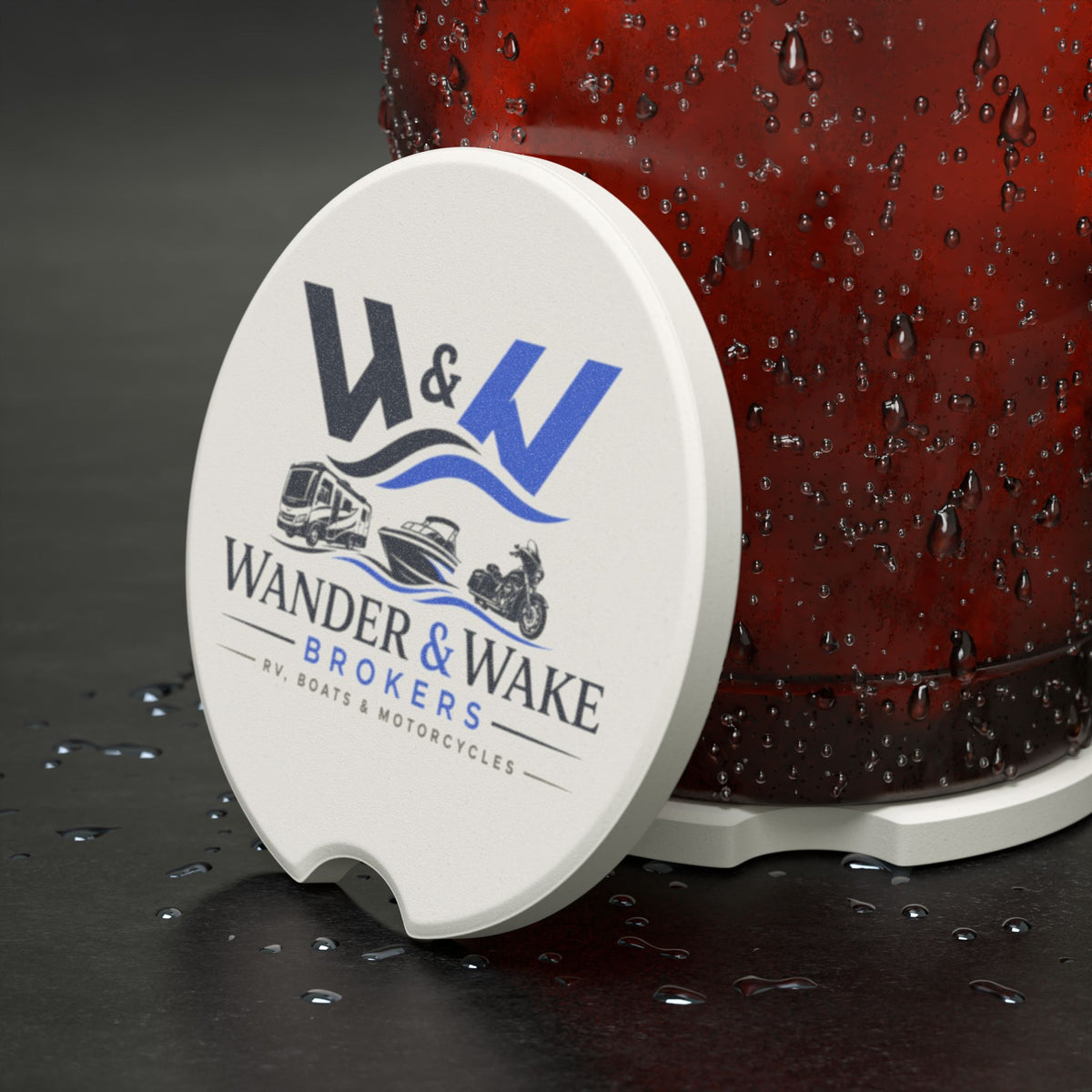Wander & Wake Brokers Logo Car Cup Holder Coaster-Soapstone Car Coaster