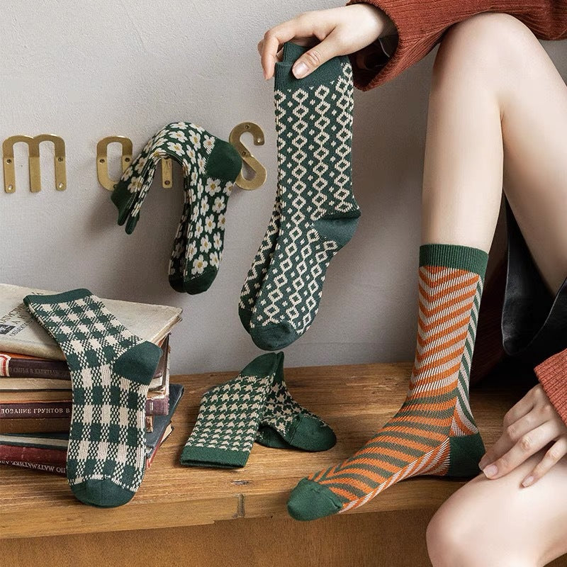 Plaid Double-Needle Autumn Socks from Manufacturers