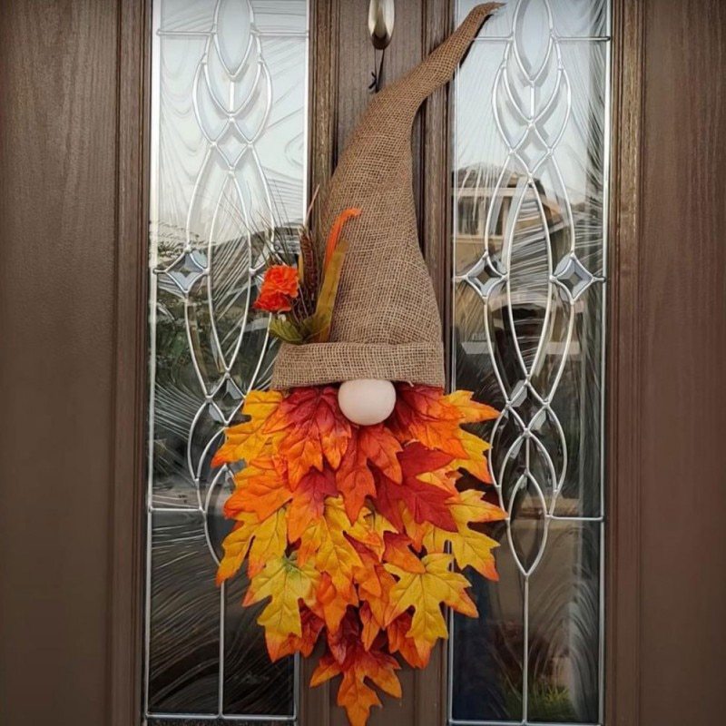 Autumn Gnome Wreath for Halloween and Thanksgiving Decor