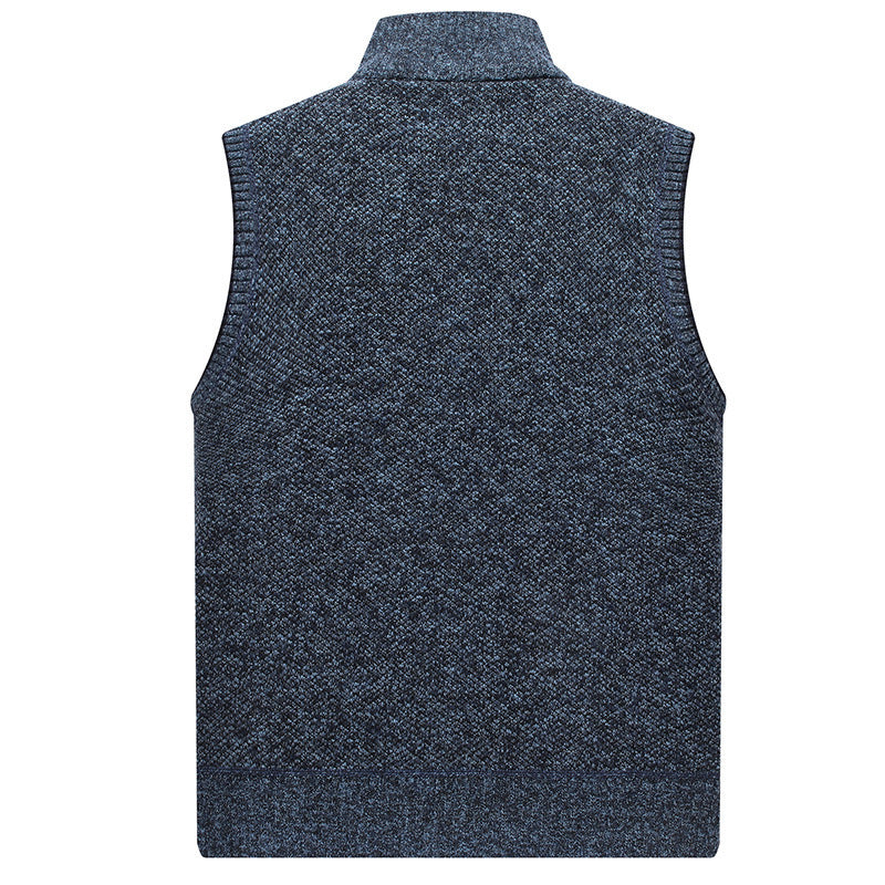 Men's Warm Knitted Cardigan Vest with Zipper Turtleneck