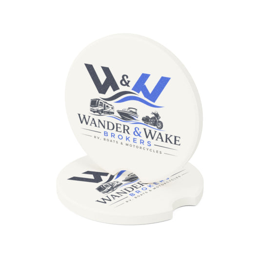 Wander & Wake Brokers Logo Car Cup Holder Coaster-Soapstone Car Coaster