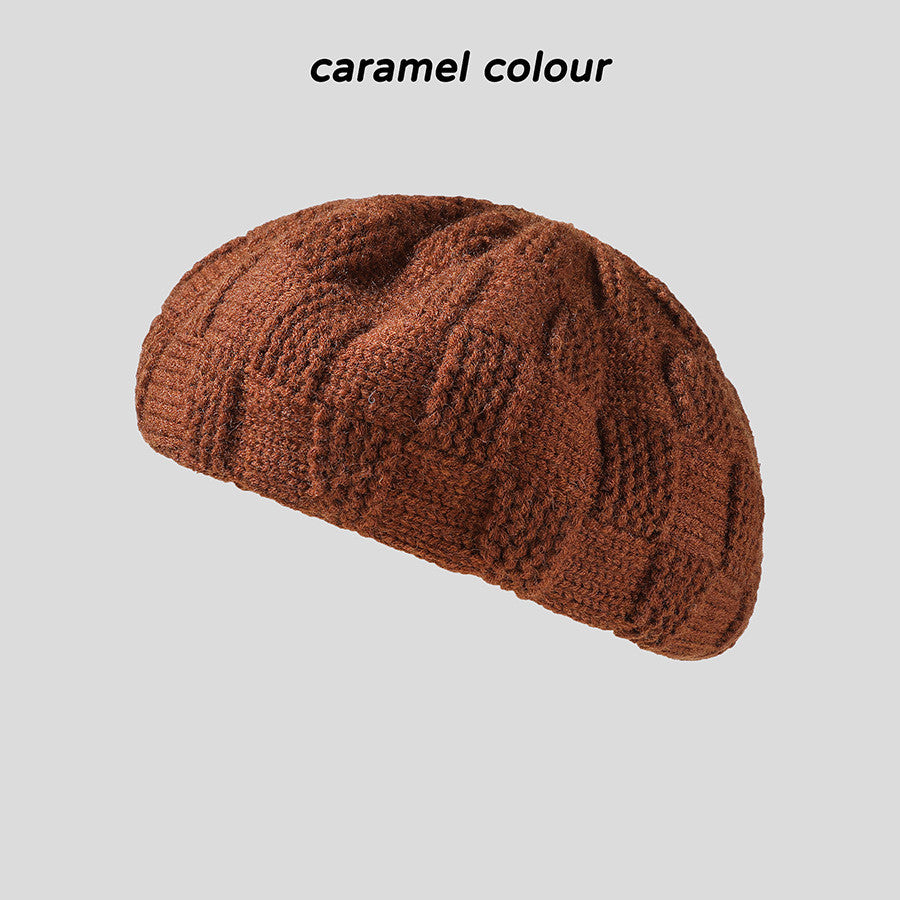Autumn Simple Knit Plaid Beret