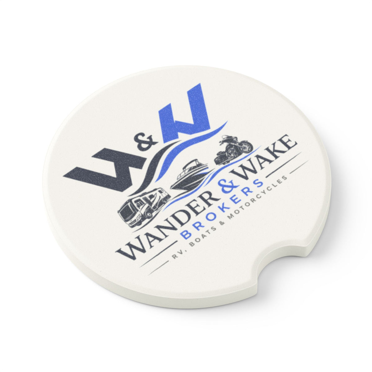 Wander & Wake Brokers Logo Car Cup Holder Coaster-Soapstone Car Coaster