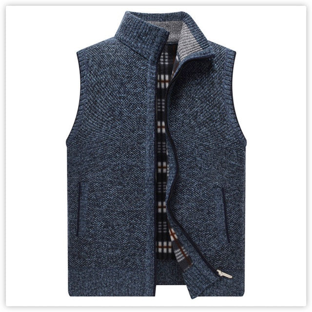Men's Warm Knitted Cardigan Vest with Zipper Turtleneck