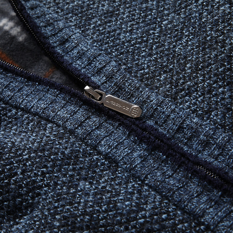 Men's Warm Knitted Cardigan Vest with Zipper Turtleneck