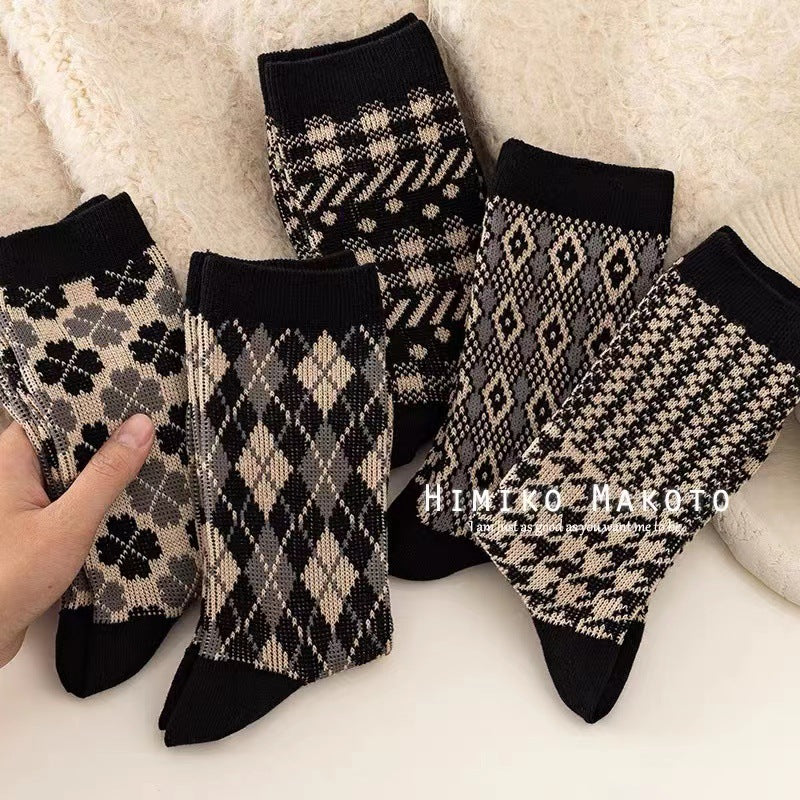 Plaid Double-Needle Autumn Socks from Manufacturers
