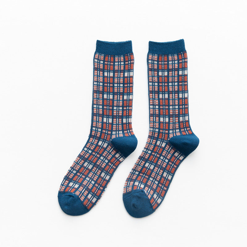Plaid Double-Needle Autumn Socks from Manufacturers