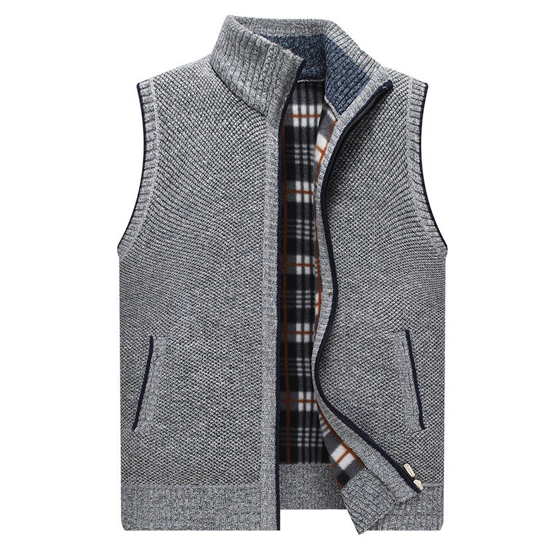Men's Warm Knitted Cardigan Vest with Zipper Turtleneck