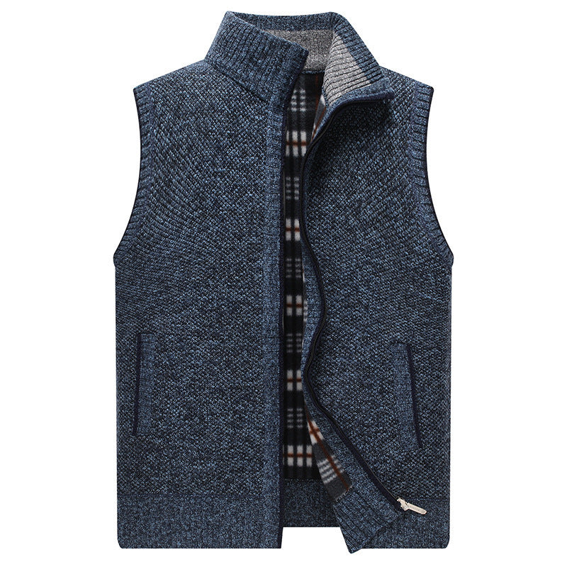 Men's Warm Knitted Cardigan Vest with Zipper Turtleneck
