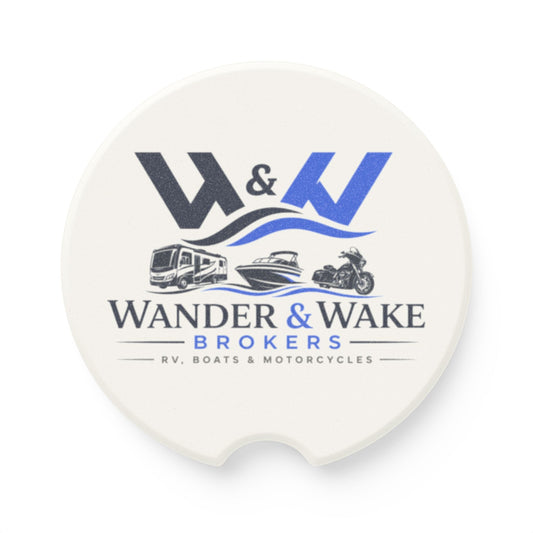 Wander & Wake Brokers Logo Car Cup Holder Coaster-Soapstone Car Coaster