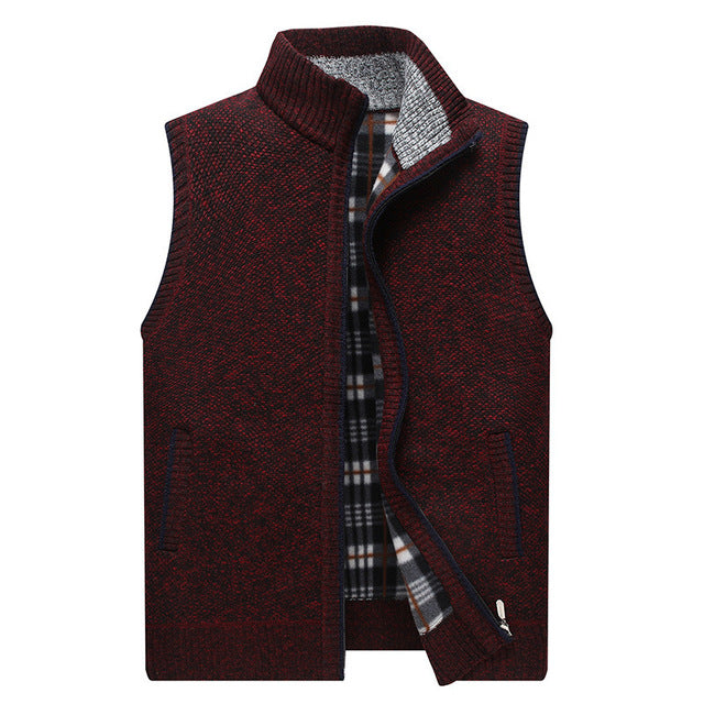 Men's Warm Knitted Cardigan Vest with Zipper Turtleneck