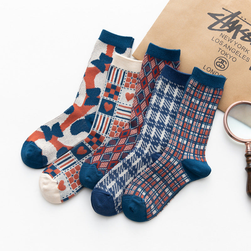 Plaid Double-Needle Autumn Socks from Manufacturers