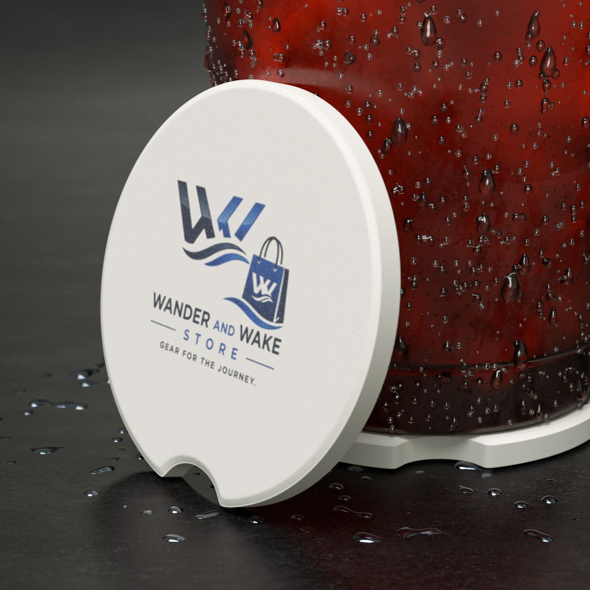 Wander and Wake Logo Car Drink Holder-Soapstone Car Coaster