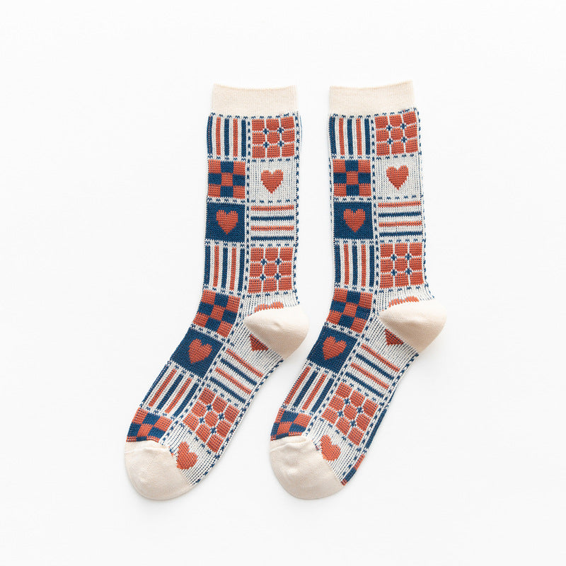 Plaid Double-Needle Autumn Socks from Manufacturers