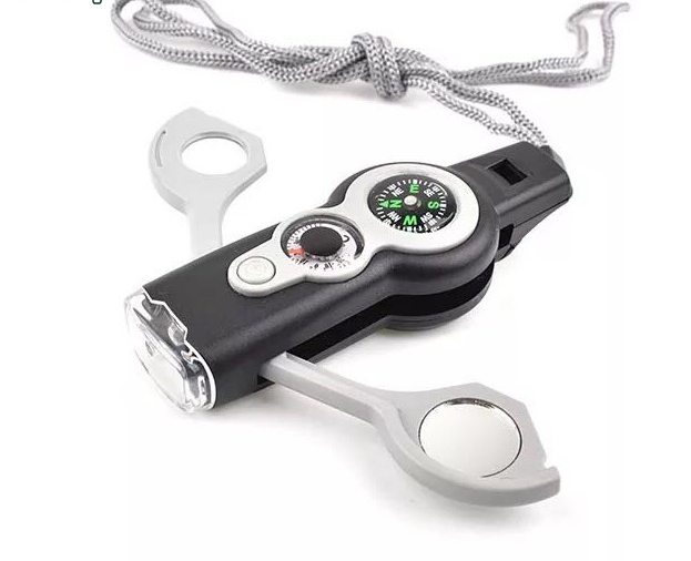 Wander & Wake™ 7-in-1 Survival Whistle | Emergency Camping Safety Tool with Compass, Thermometer & LED Light