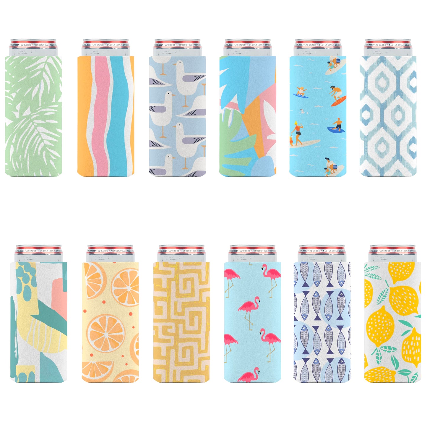 Slim Can Cooler Sleeves (12-Pack) Soft Insulated Koolie for White Claw Seltzer & Slim Beer - HTV Blanks for Vinyl Projects - Skinny Bulk - Tall Coolies