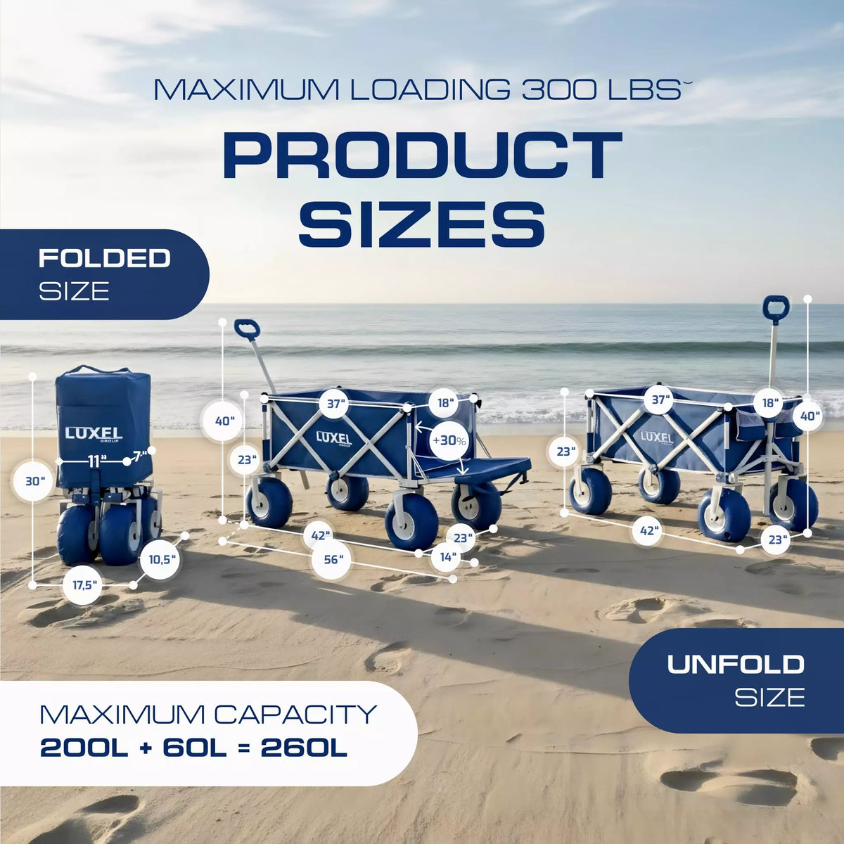 LUXEL Heavy-Duty Beach Wagon | 300 lb Folding All-Terrain Cart