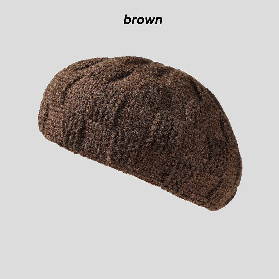 Autumn Simple Knit Plaid Beret