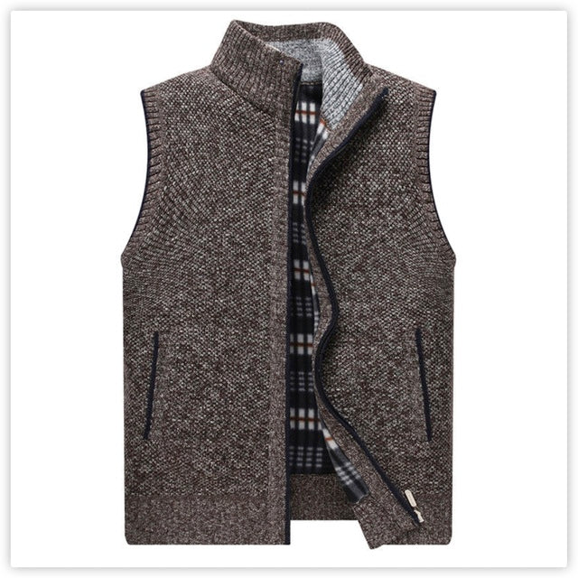 Men's Warm Knitted Cardigan Vest with Zipper Turtleneck