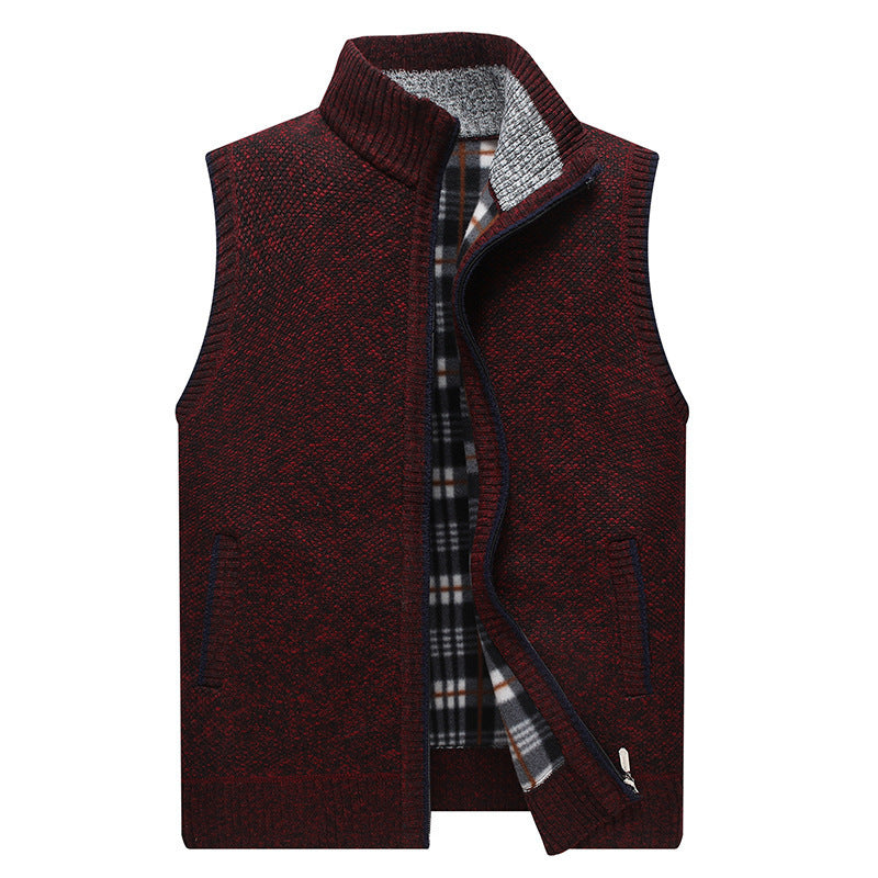 Men's Warm Knitted Cardigan Vest with Zipper Turtleneck