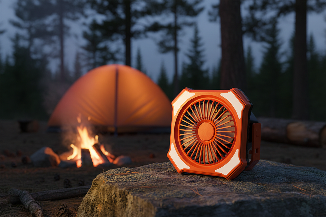 Wander & Wake™ Rechargeable Camping Fan with LED Lantern | Portable Tent Fan for Camping & RV