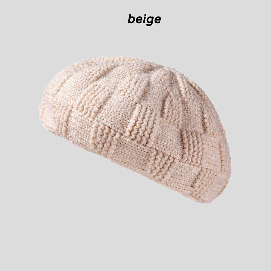 Autumn Simple Knit Plaid Beret