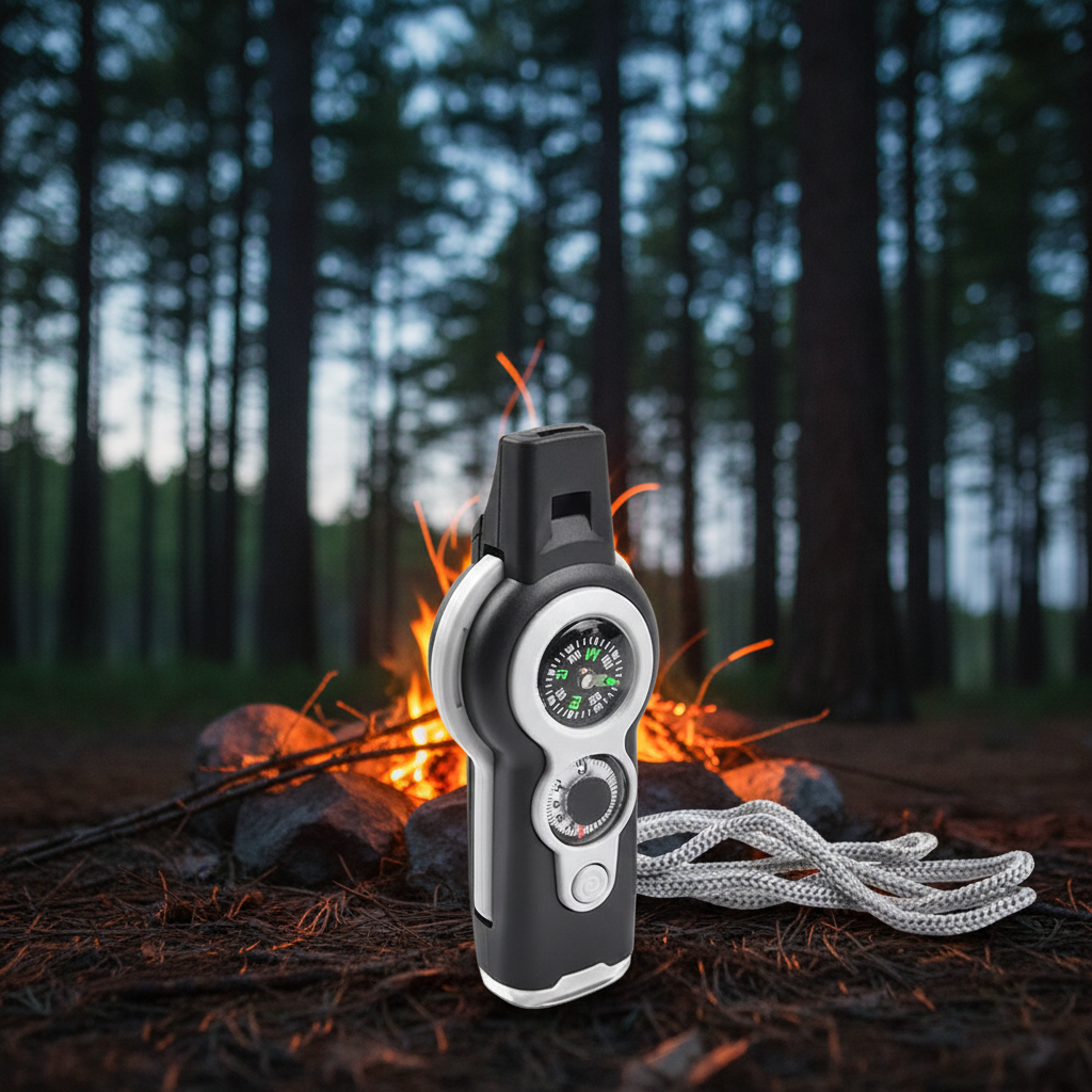 Wander & Wake™ 7-in-1 Survival Whistle | Emergency Camping Safety Tool with Compass, Thermometer & LED Light
