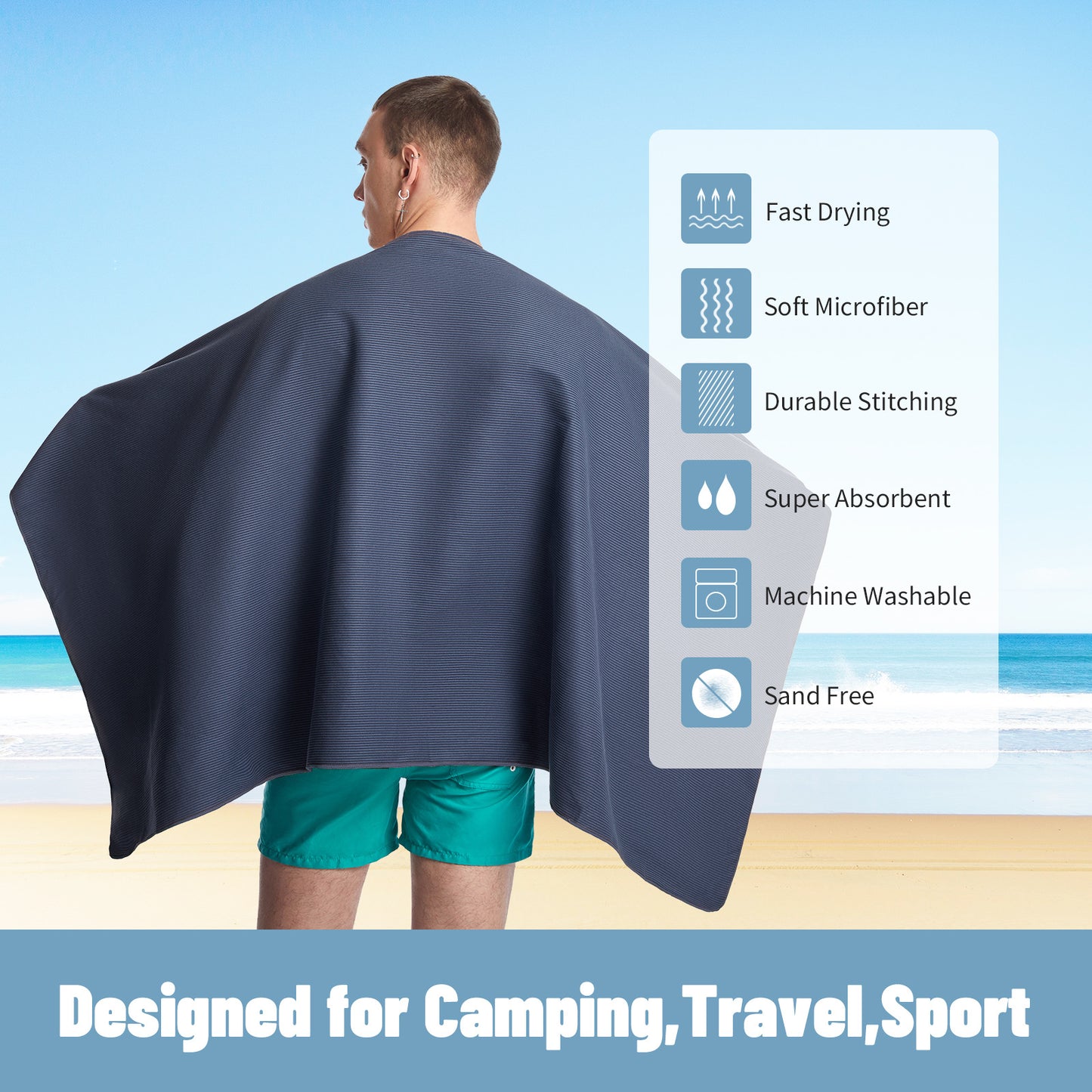 Quick-Dry Towel with Round Net Bag - Beach & Swim Towel