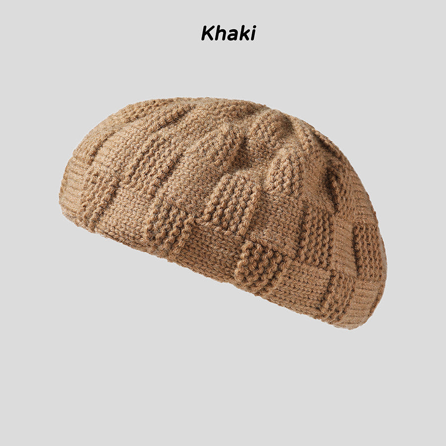 Autumn Simple Knit Plaid Beret