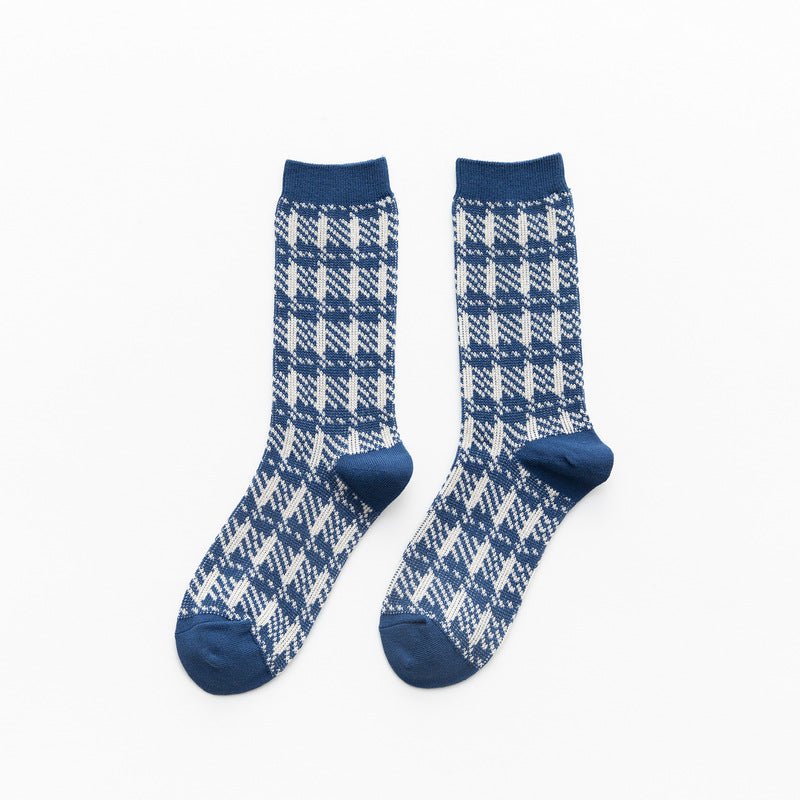 Plaid Double-Needle Autumn Socks from Manufacturers
