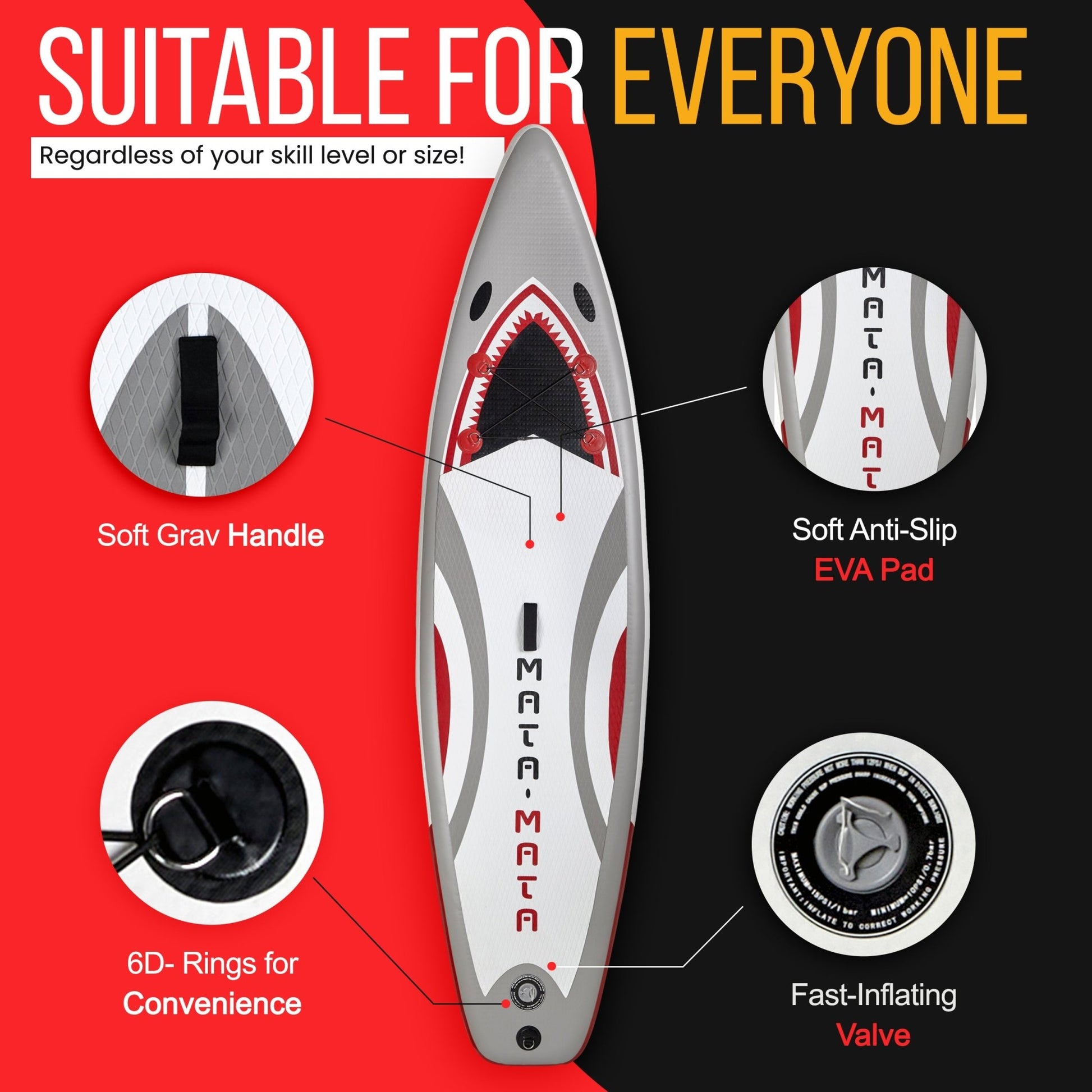 Wander & Wake Shark Flight 10 foot inflatable paddle board package with paddle and accessories