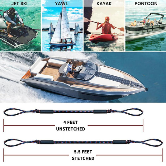 Wander & Wake WaveGuard 2-pack bungee dock lines with EVA floats for boats and pontoons