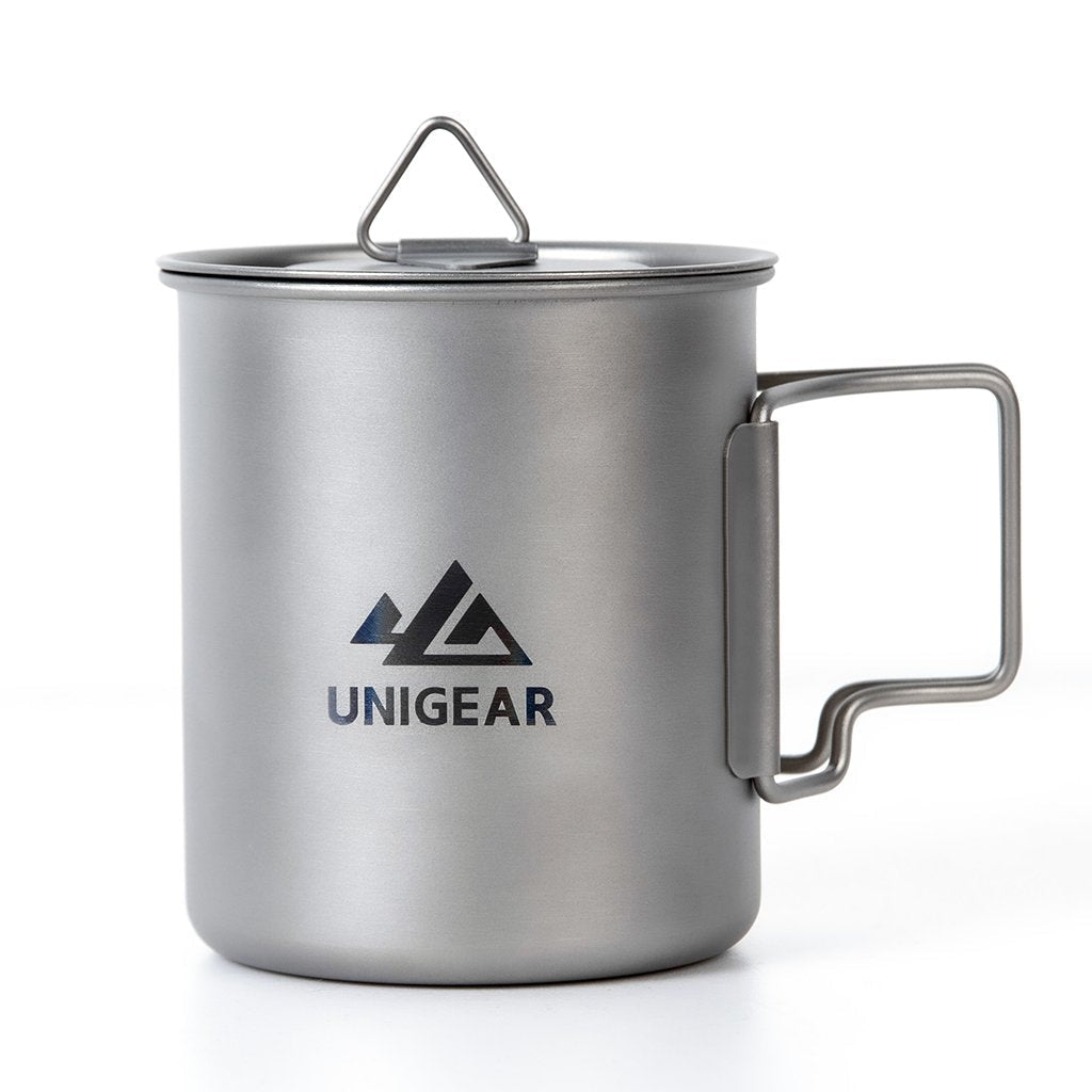 Wander & Wake TrailFire titanium 450ml camping mug with folding handles