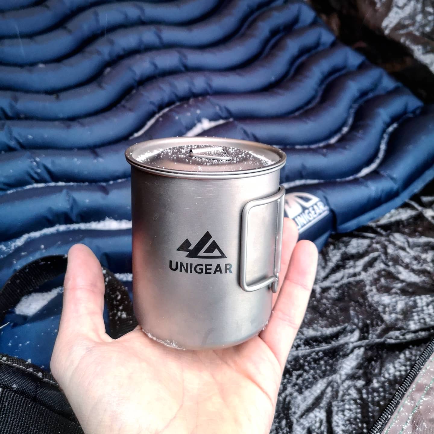 Wander & Wake TrailFire titanium 450ml camping mug with folding handles