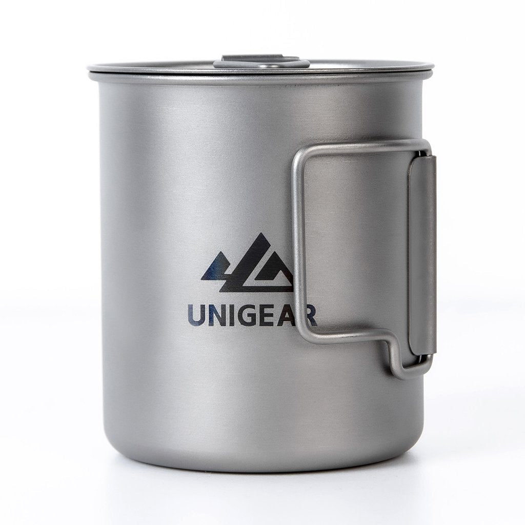 Wander & Wake TrailFire titanium 450ml camping mug with folding handles