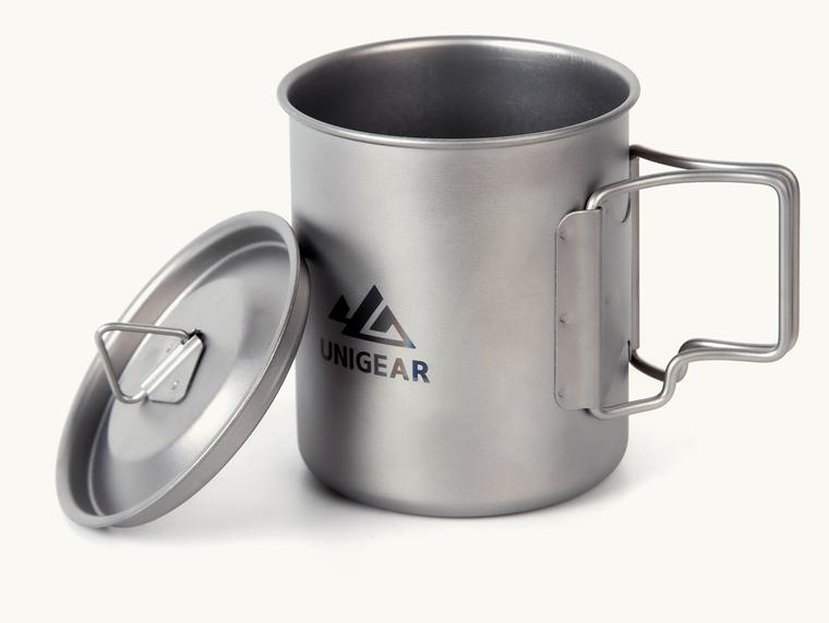 Wander & Wake TrailFire titanium 450ml camping mug with folding handles