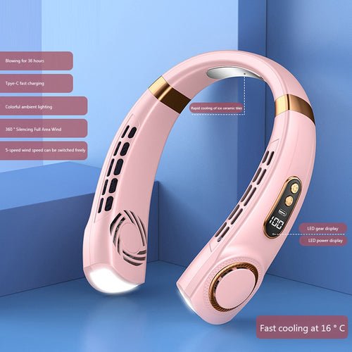Wander & Wake BreezeBand Pro 5-speed rechargeable wearable neck fan with LED lights