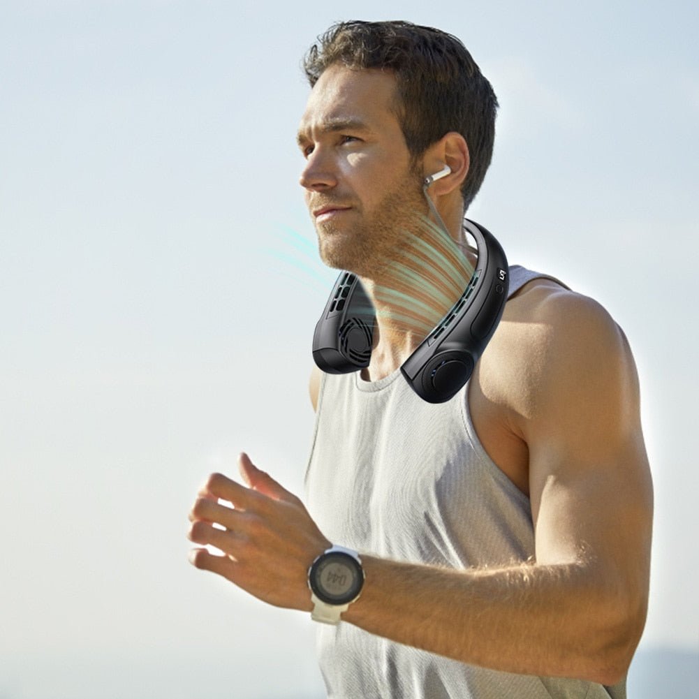 Wander & Wake BreezeBand Pro 5-speed rechargeable wearable neck fan with LED lights