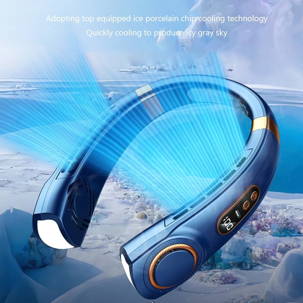 Wander & Wake BreezeBand Pro 5-speed rechargeable wearable neck fan with LED lights